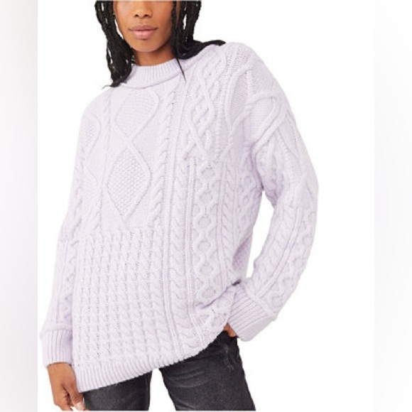 Free People Sweaters - Free People Leslie Cable Crew Neck Knit Tunic - Lavender